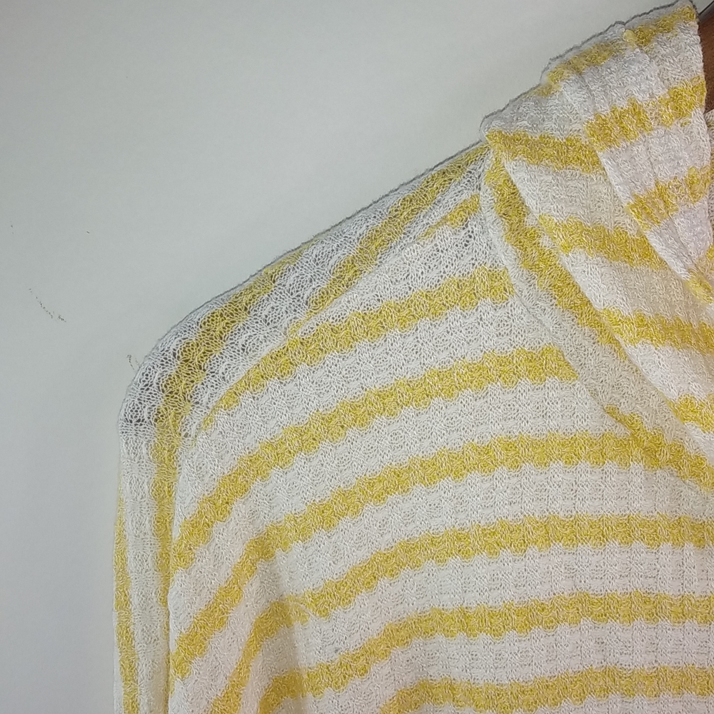 Forever 21 L Butter Yellow White Striped Hoodie Top - Picture 3 of 6
